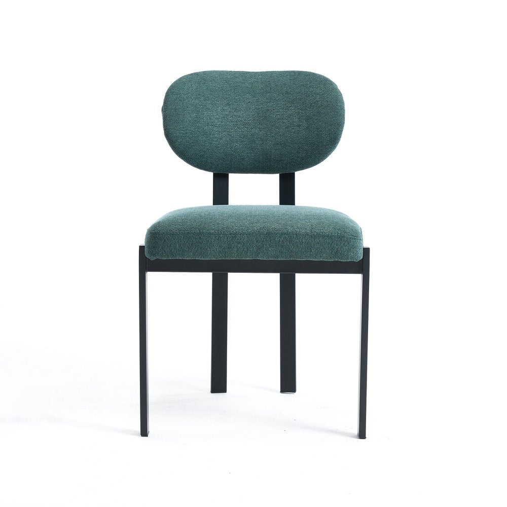 Set of Two Green and Black Chenille And Metal Partially Open Back Dining Side Chairs HomeRoots