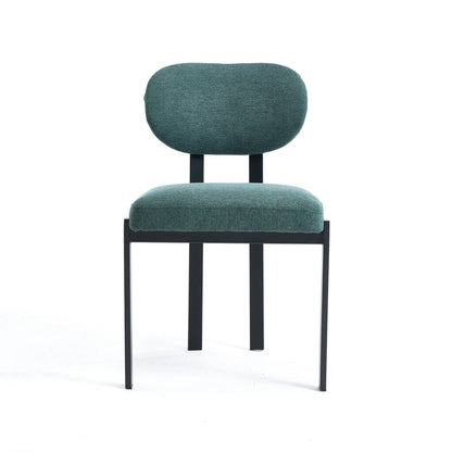 Set of Two Green and Black Chenille And Metal Partially Open Back Dining Side Chairs HomeRoots