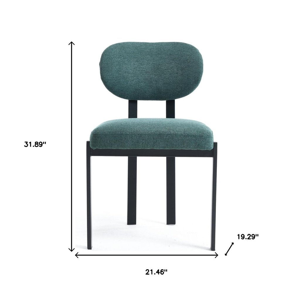 Set of Two Green and Black Chenille And Metal Partially Open Back Dining Side Chairs HomeRoots