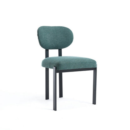 Set of Two Green and Black Chenille And Metal Partially Open Back Dining Side Chairs HomeRoots
