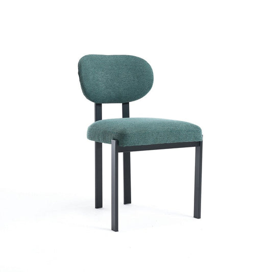 Set of Two Green and Black Chenille And Metal Partially Open Back Dining Side Chairs HomeRoots