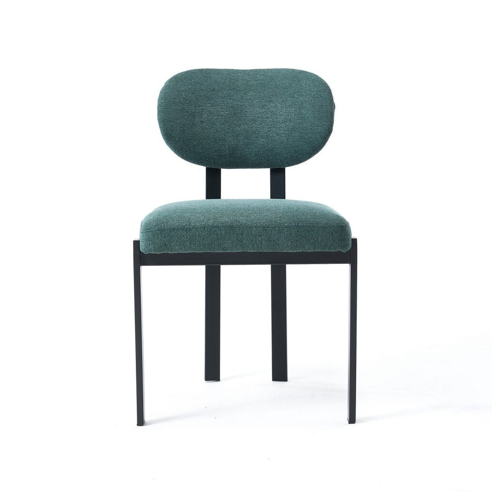 Set of Two Green and Black Chenille And Metal Partially Open Back Dining Side Chairs HomeRoots
