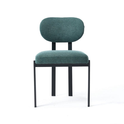 Set of Two Green and Black Chenille And Metal Partially Open Back Dining Side Chairs HomeRoots