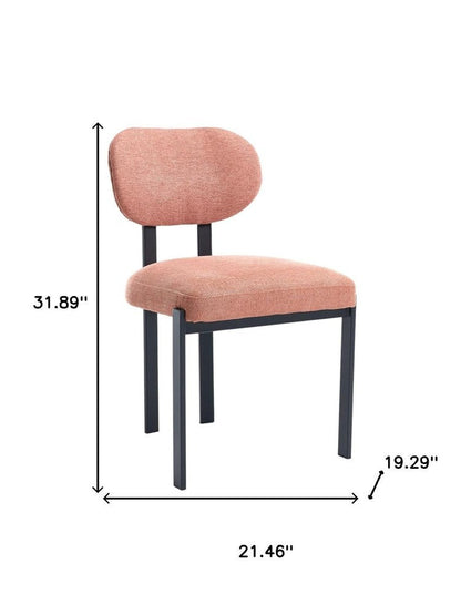 Set of Two Salmon and Black Chenille And Metal Partially Open Back Dining Side Chairs HomeRoots