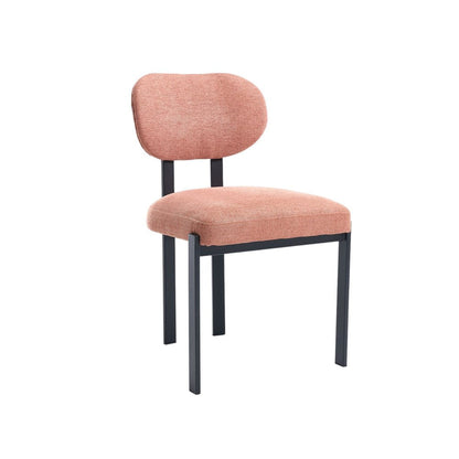 Set of Two Salmon and Black Chenille And Metal Partially Open Back Dining Side Chairs HomeRoots