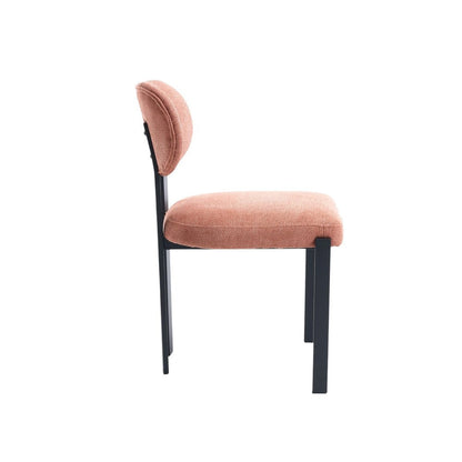 Set of Two Salmon and Black Chenille And Metal Partially Open Back Dining Side Chairs HomeRoots