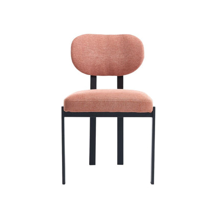 Set of Two Salmon and Black Chenille And Metal Partially Open Back Dining Side Chairs HomeRoots