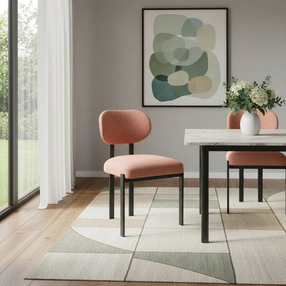 Set of Two Salmon and Black Chenille And Metal Partially Open Back Dining Side Chairs HomeRoots