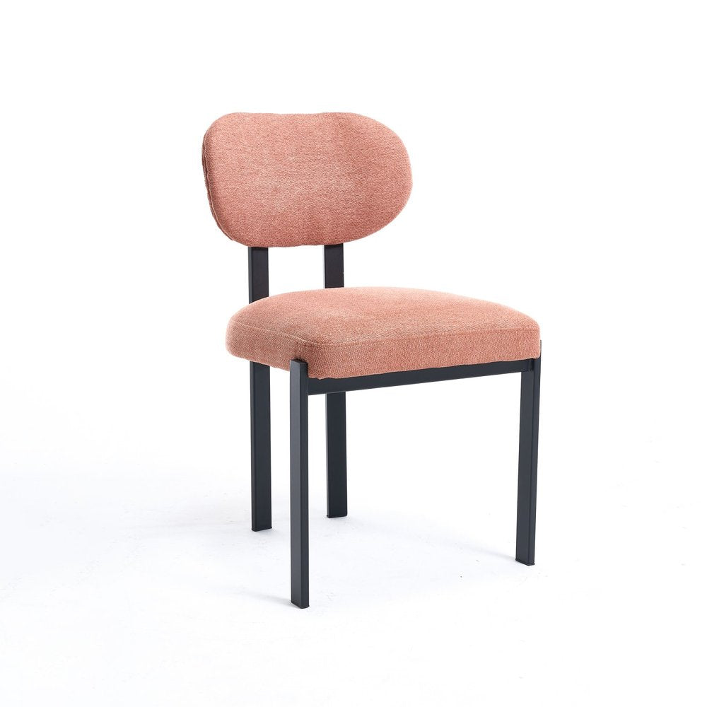 Set of Two Salmon and Black Chenille And Metal Partially Open Back Dining Side Chairs HomeRoots