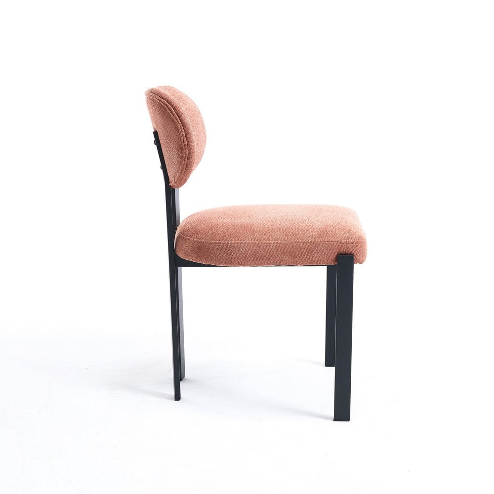 Set of Two Salmon and Black Chenille And Metal Partially Open Back Dining Side Chairs HomeRoots