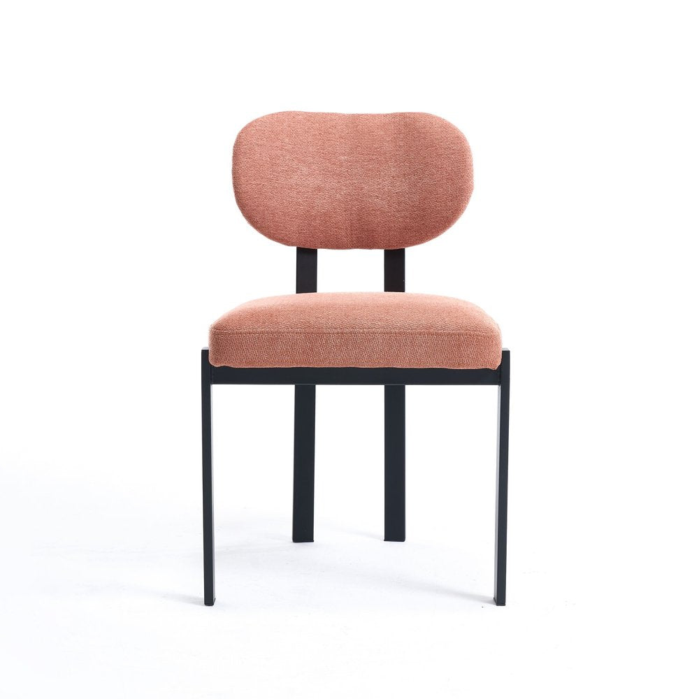 Set of Two Salmon and Black Chenille And Metal Partially Open Back Dining Side Chairs HomeRoots