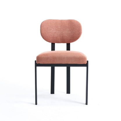 Set of Two Salmon and Black Chenille And Metal Partially Open Back Dining Side Chairs HomeRoots