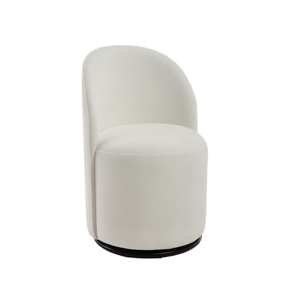 Cream and Black Velvet Curved Back Swivel Dining Arm Chair — view 2