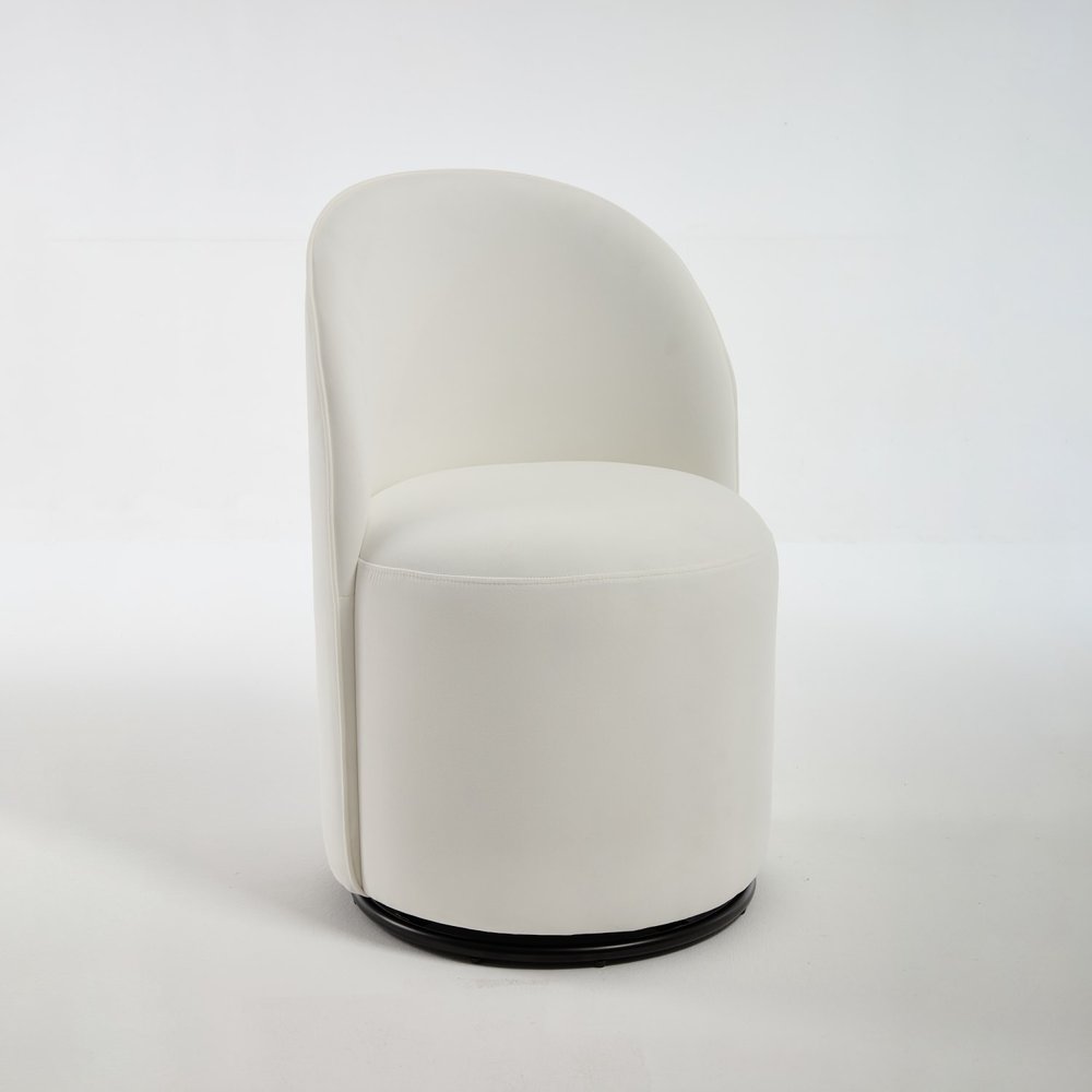Cream and Black Velvet Curved Back Swivel Dining Arm Chair — view 1