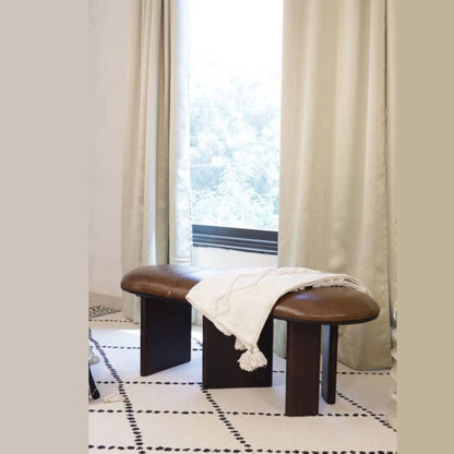 48" Brown Genuine Leather and Solid Wood Upholstered Bench HomeRoots
