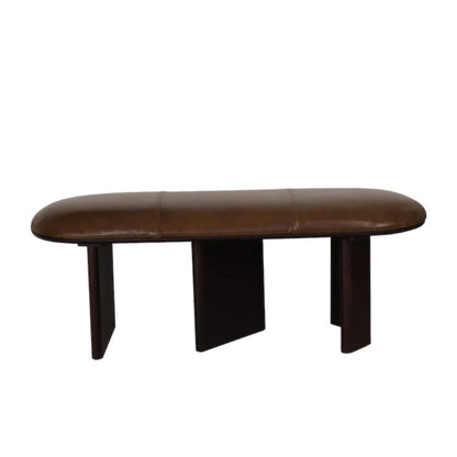 48" Brown Genuine Leather and Solid Wood Upholstered Bench HomeRoots