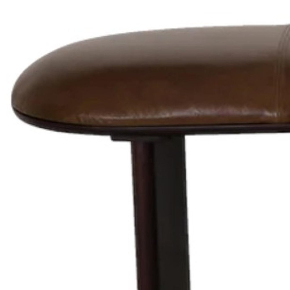 48" Brown Genuine Leather and Solid Wood Upholstered Bench HomeRoots