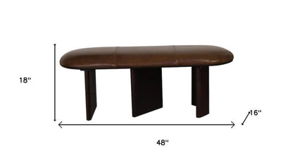 48" Brown Genuine Leather and Solid Wood Upholstered Bench HomeRoots