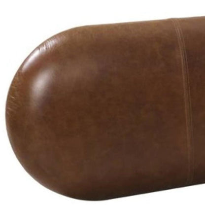 48" Brown Genuine Leather and Solid Wood Upholstered Bench HomeRoots
