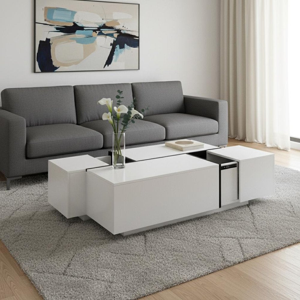 47" White Wood Extendable Coffee Table With Storage HomeRoots