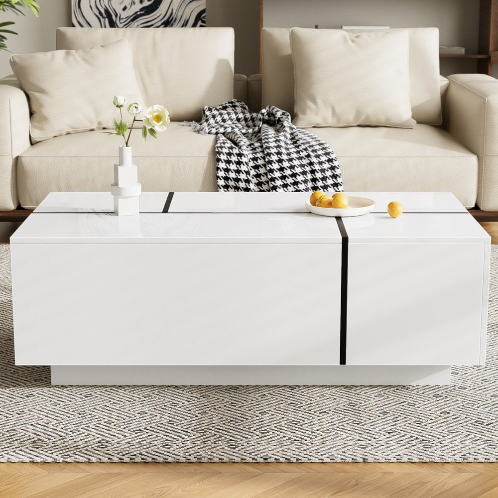 47" White Wood Extendable Coffee Table With Storage HomeRoots