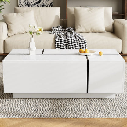 47" White Wood Extendable Coffee Table With Storage HomeRoots