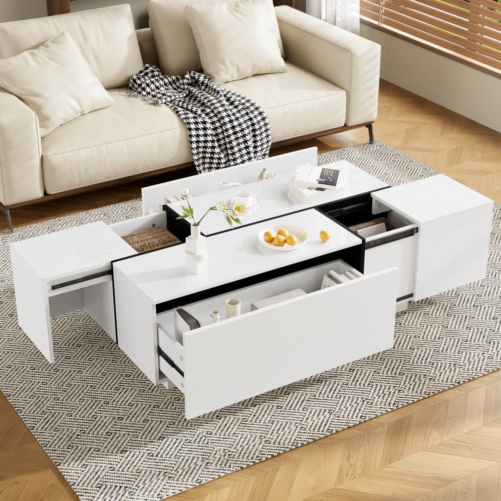 47" White Wood Extendable Coffee Table With Storage HomeRoots