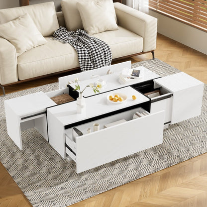 47" White Wood Extendable Coffee Table With Storage HomeRoots