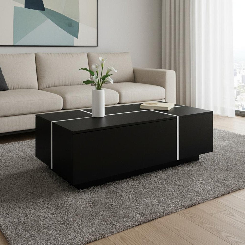 47" Black Wood Extendable Coffee Table With Storage HomeRoots