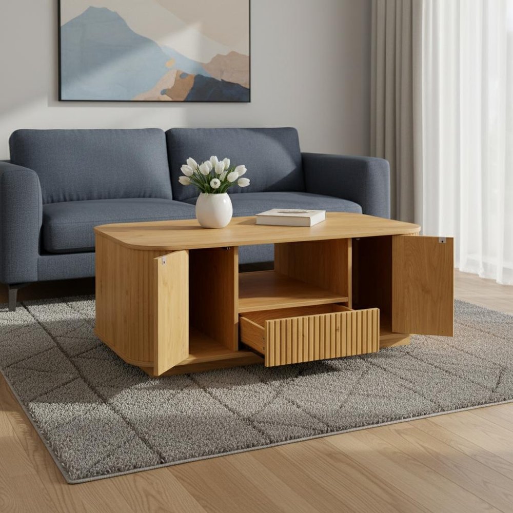47" Natural Wood Oval Block Coffee Table With Storage HomeRoots