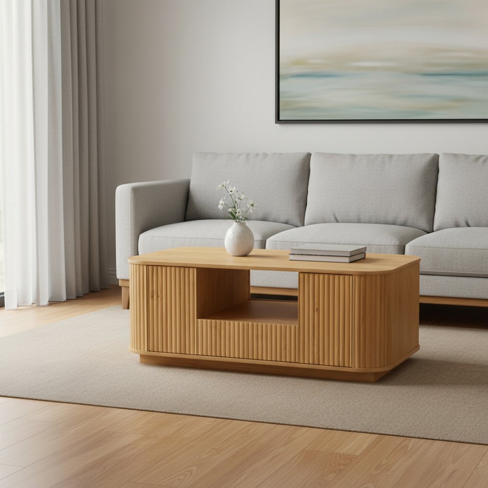 47" Natural Wood Oval Block Coffee Table With Storage HomeRoots