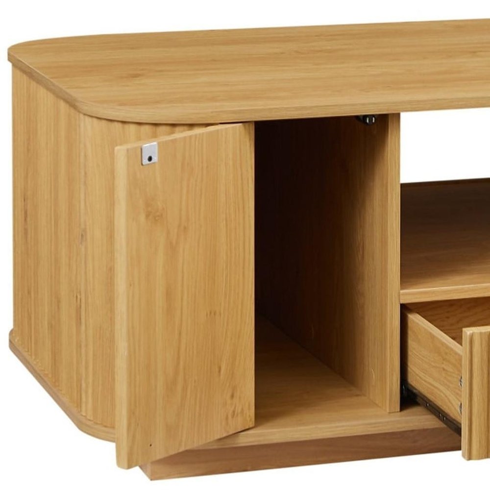 47" Natural Wood Oval Block Coffee Table With Storage HomeRoots