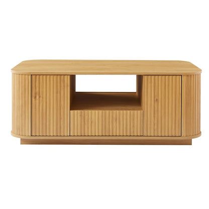 47" Natural Wood Oval Block Coffee Table With Storage HomeRoots
