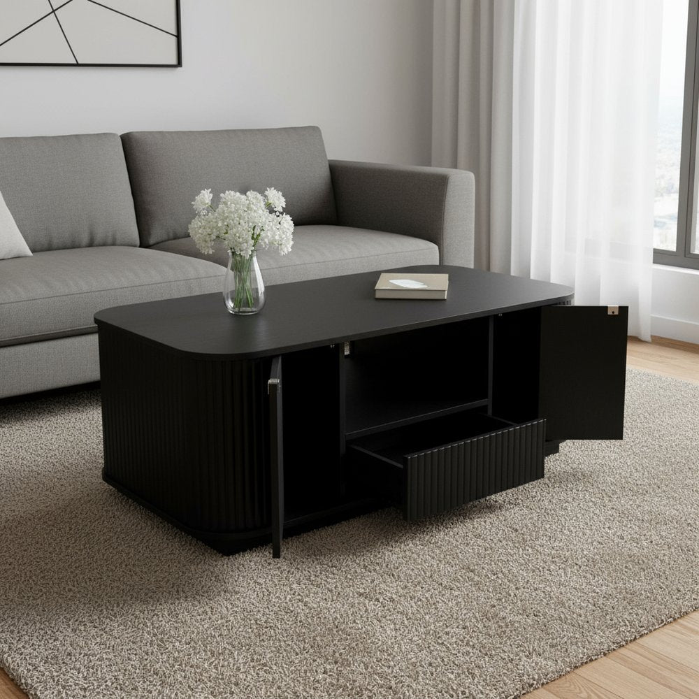 47" Black Wood Oval Block Coffee Table With Storage HomeRoots