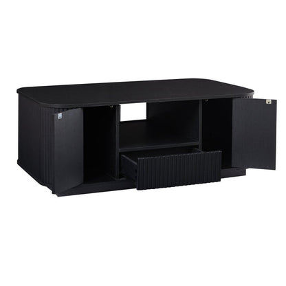 47" Black Wood Oval Block Coffee Table With Storage HomeRoots