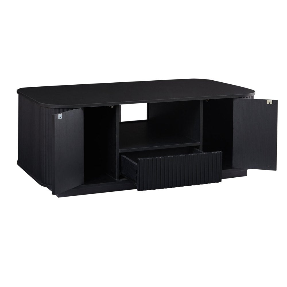 47" Black Wood Oval Block Coffee Table With Storage HomeRoots