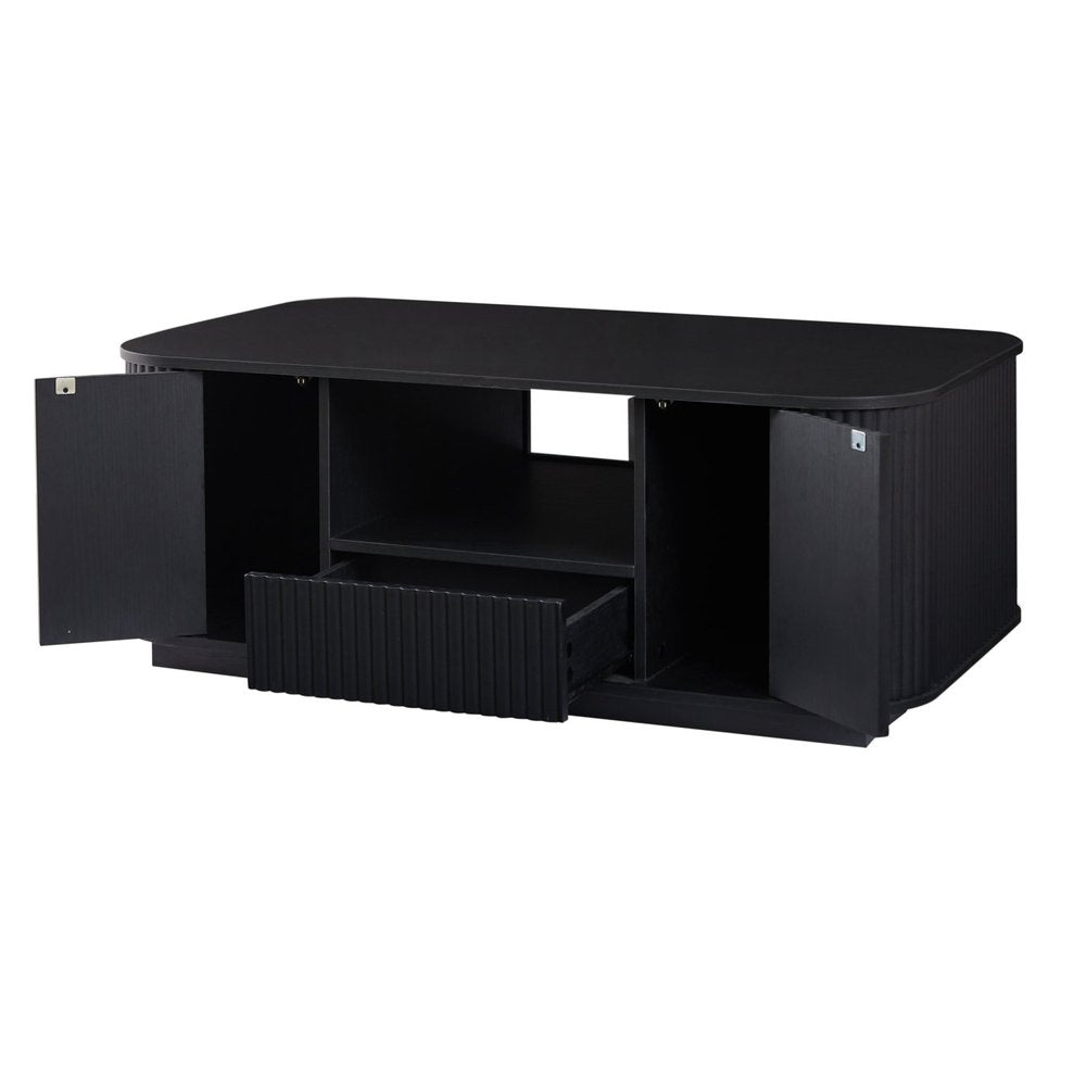 47" Black Wood Oval Block Coffee Table With Storage HomeRoots