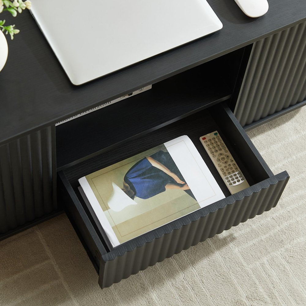 47" Black Wood Oval Block Coffee Table With Storage HomeRoots