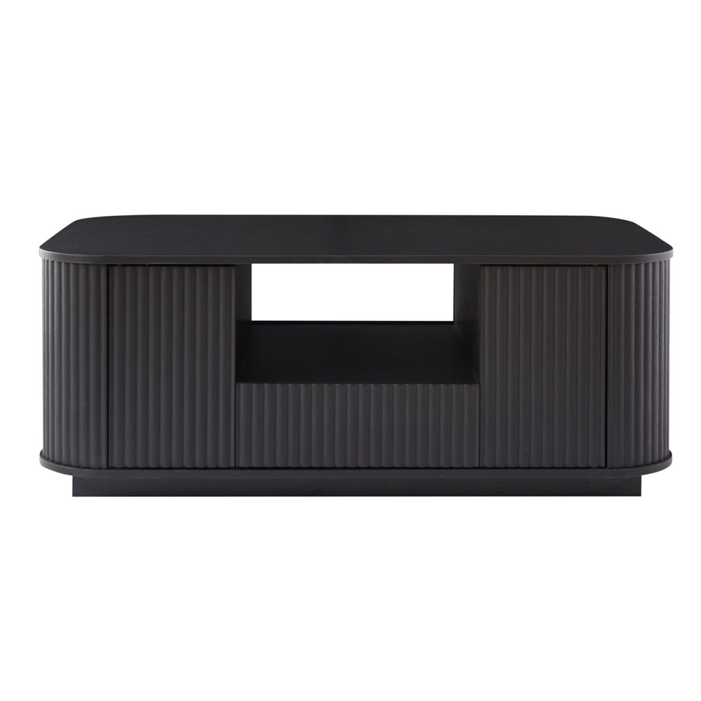47" Black Wood Oval Block Coffee Table With Storage HomeRoots