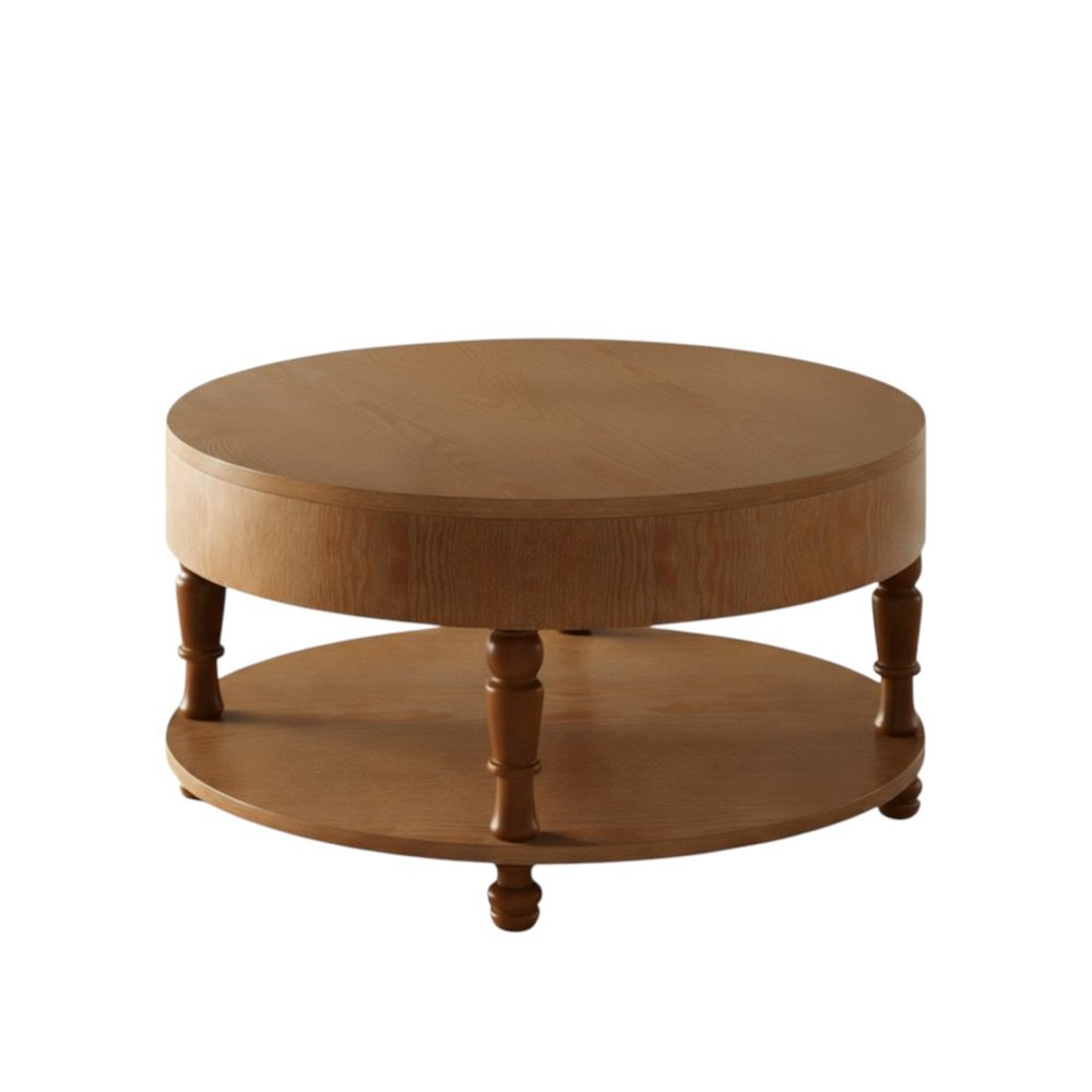 32" Natural Wood Round Coffee Table With Hidden Storage And Shelf HomeRoots