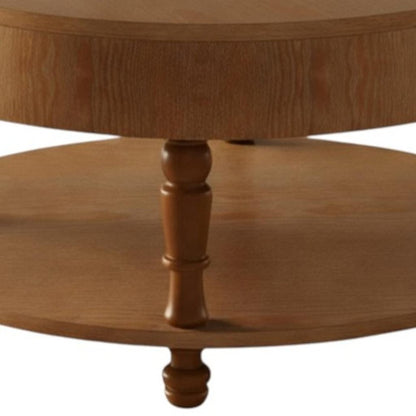32" Natural Wood Round Coffee Table With Hidden Storage And Shelf HomeRoots