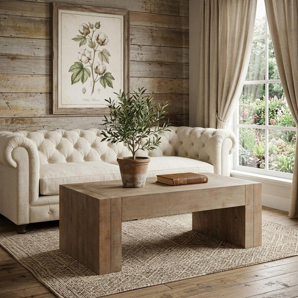 49" Natural Wood Chunky Rectangular Coffee Table HomeRoots