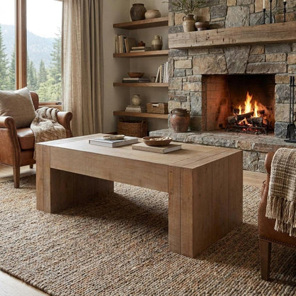 49" Natural Wood Chunky Rectangular Coffee Table HomeRoots
