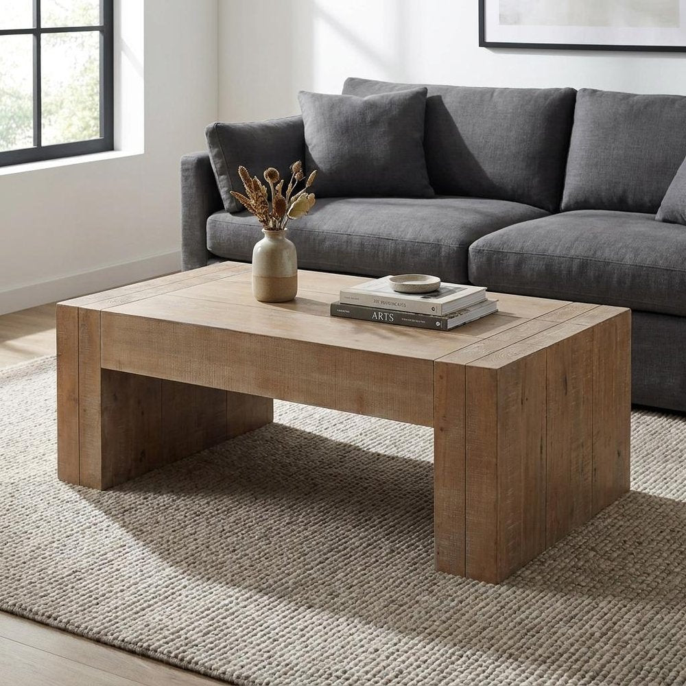 49" Natural Wood Chunky Rectangular Coffee Table HomeRoots