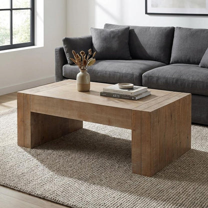 49" Natural Wood Chunky Rectangular Coffee Table HomeRoots