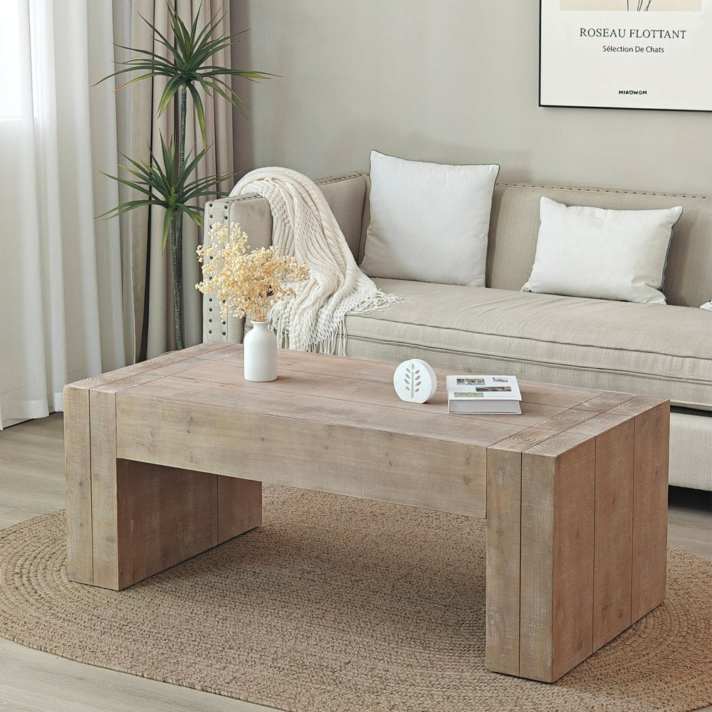 49" Natural Wood Chunky Rectangular Coffee Table HomeRoots