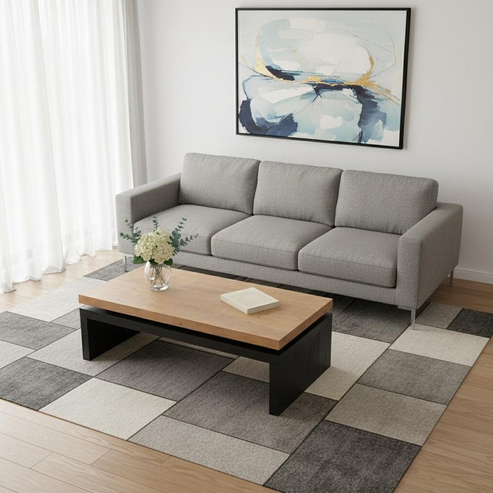 48" Natural and Black Wood Floating Frame Coffee Table HomeRoots