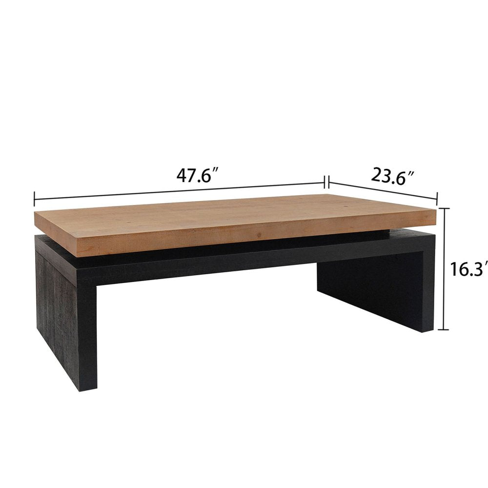 48" Natural and Black Wood Floating Frame Coffee Table HomeRoots