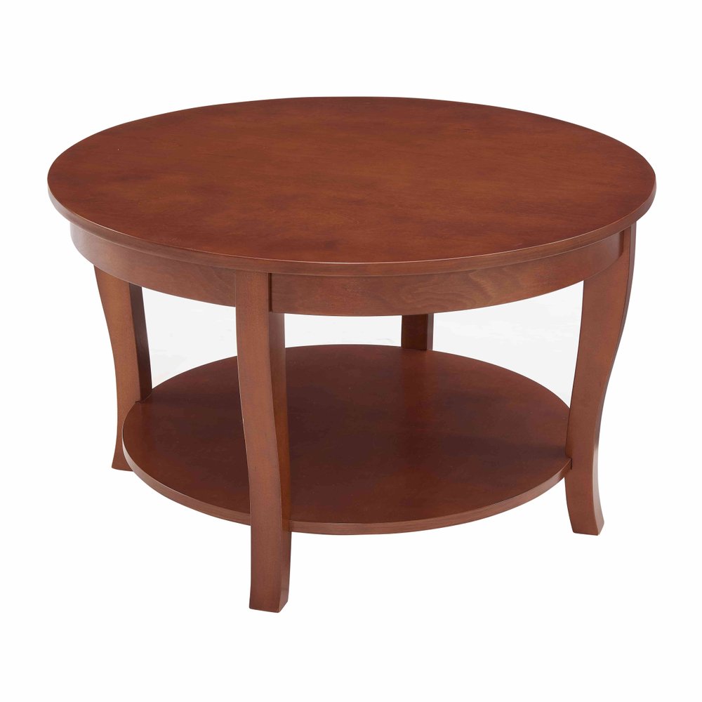 30" Walnut Wood Round Coffee Table With Shelf HomeRoots