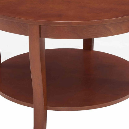 30" Walnut Wood Round Coffee Table With Shelf HomeRoots